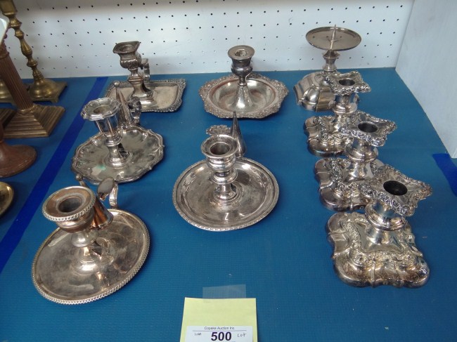 Lot various silverplate candlesticks