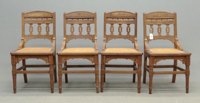 Lot four walnut cane seat Victorian