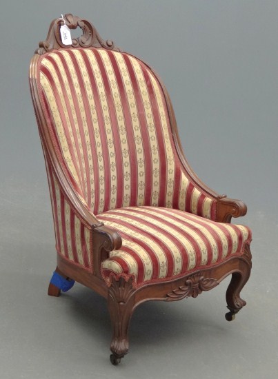 Victorian slipper chair. Left rear