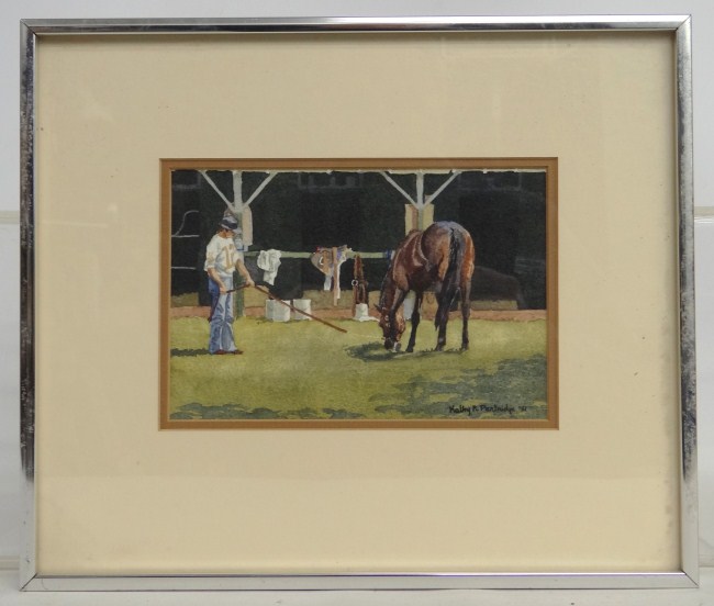 Watercolor horse trainer signed 164647