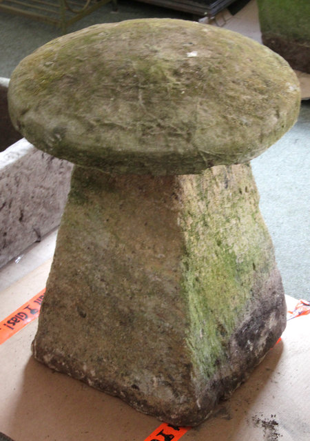 A staddle stone the circular top