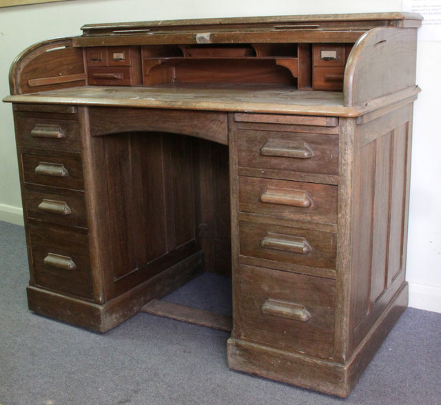 An American roll top desk fitted