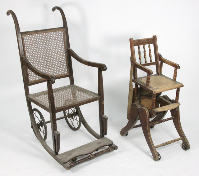 A childs high chair and an invalids