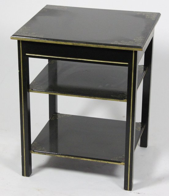 A painted three-tier lamp table