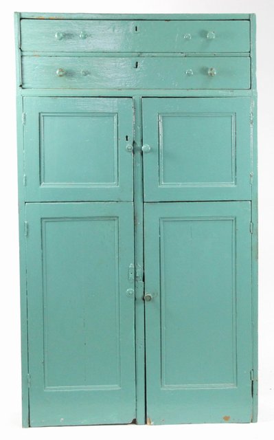 A blue painted pine cupboard fitted 1646f1