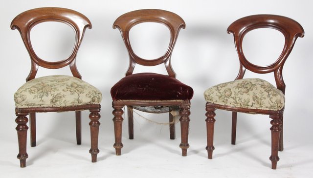 Three Victorian walnut single chairs