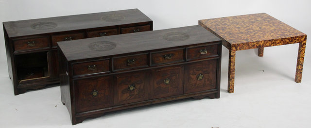 A pair of carved hardwood chests each