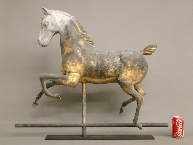Horse weathervane with cast head.