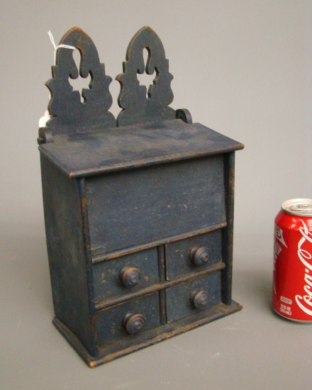 Early spice box in blue paint.