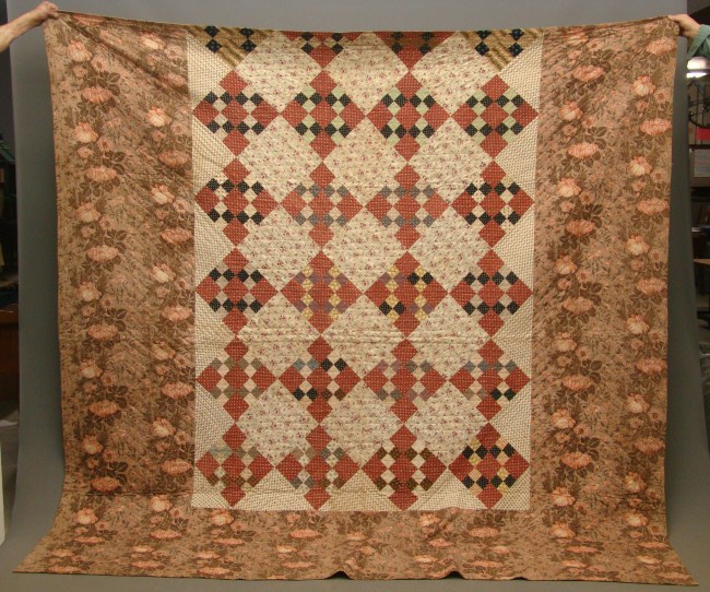 19th c. 9 patch quilt with chintz
