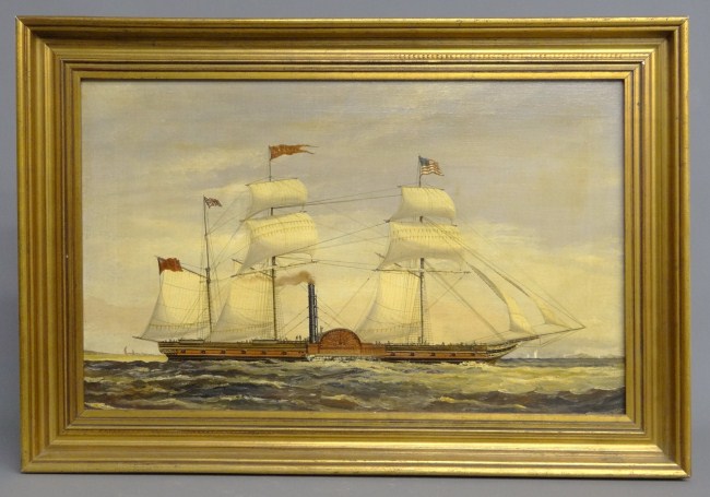19th c oil on canvas ship with 1620a4