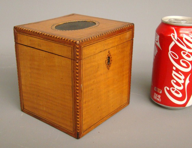 19th c satinwood inlaid tea caddy  16209e