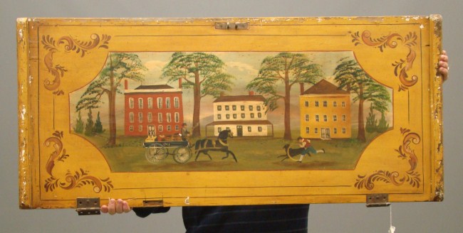 19th c. folk art painted lid with early