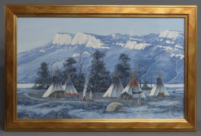 Painting gouache Indian encampment