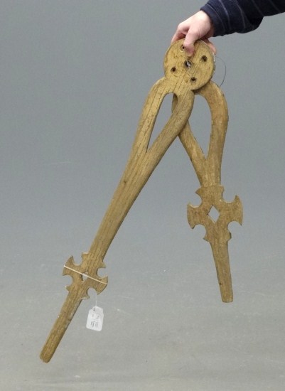 Early wooden worn gilt clock hands.
