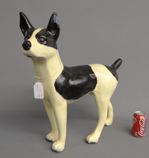 Folky painted cement dog. 22 W 22