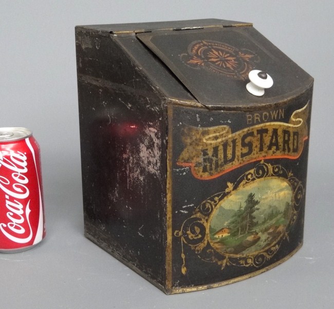 19th c. Brown Mustard tin. 9 Ht.