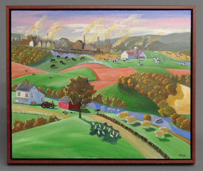 Painting oil on canvas farms and
