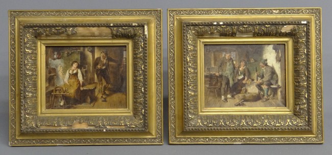 Pair 19th c. German oil on panel