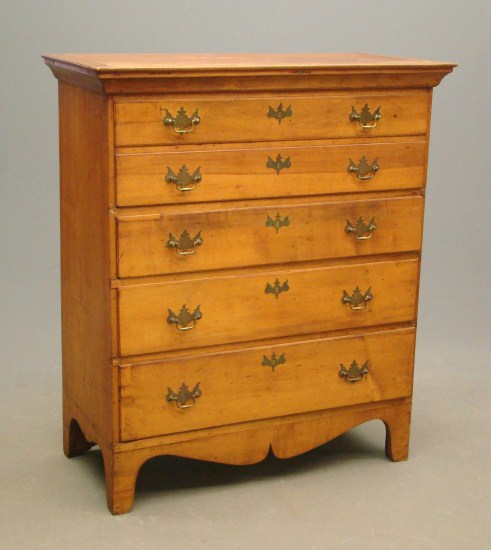 18th c. maple 5 drawer semi-high