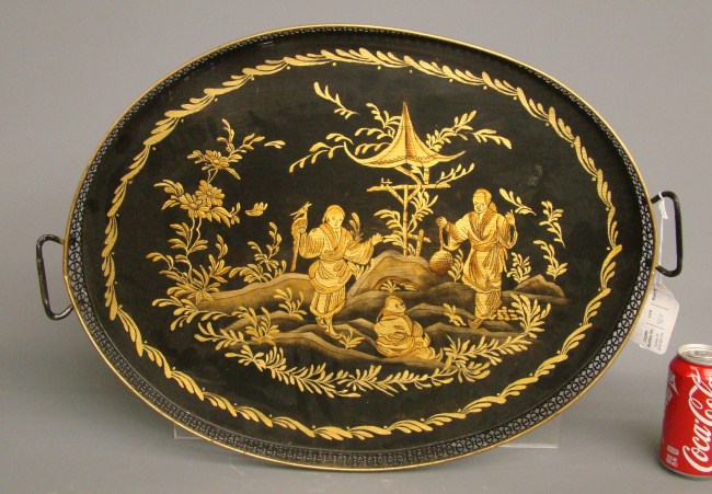 Chinoisserie decorated tole tray signed