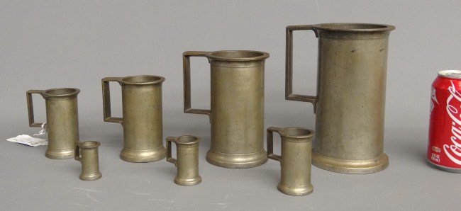 Complete set of (7) 19th c. Pewter measures