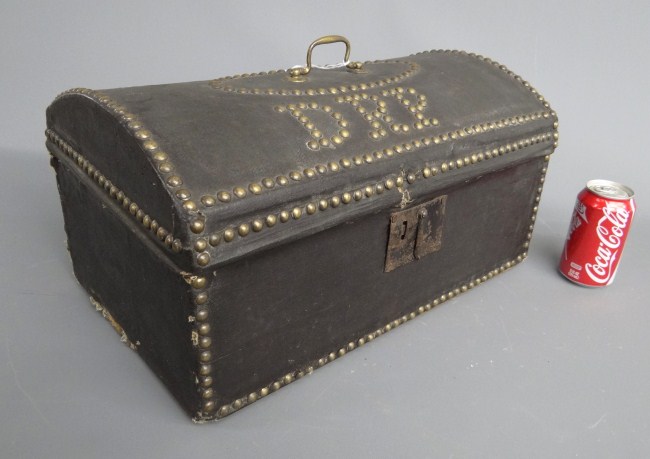 19th c. tack decorated trunk initialed