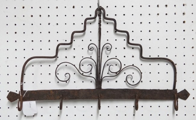 Blacksmith made iron hook rack.