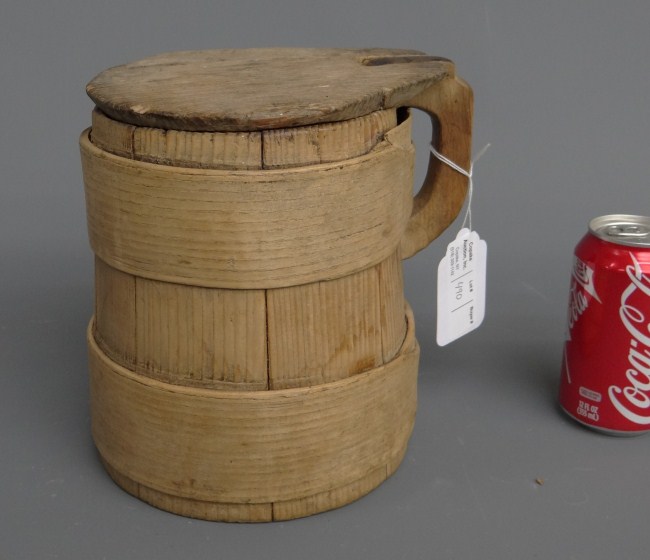 19th c. staved tankard. 8 1/2''