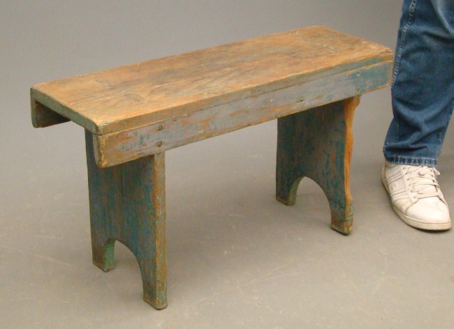 19th c. bootjack bench in old green