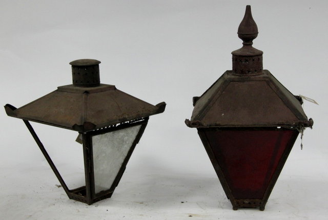 A pair of galvanized street lanterns