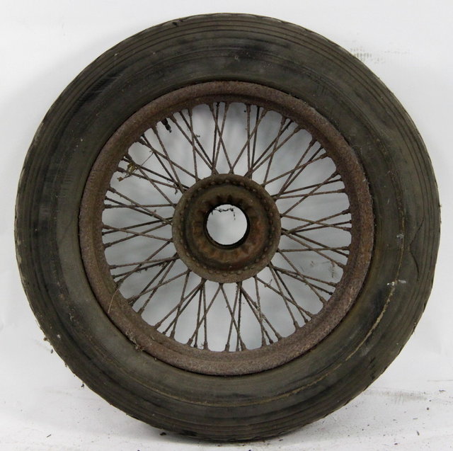 An Alvis spoked wheel and tyre