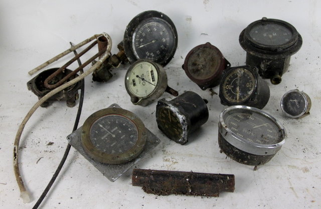 A box of gauges and instruments