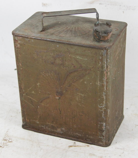 A Shell petrol can embossed with wings