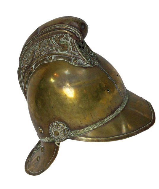 A firemans brass helmet