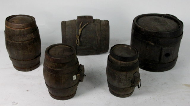 A metal bound harvest barrel and