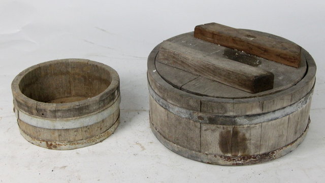 Three graduated stilton cheese moulds