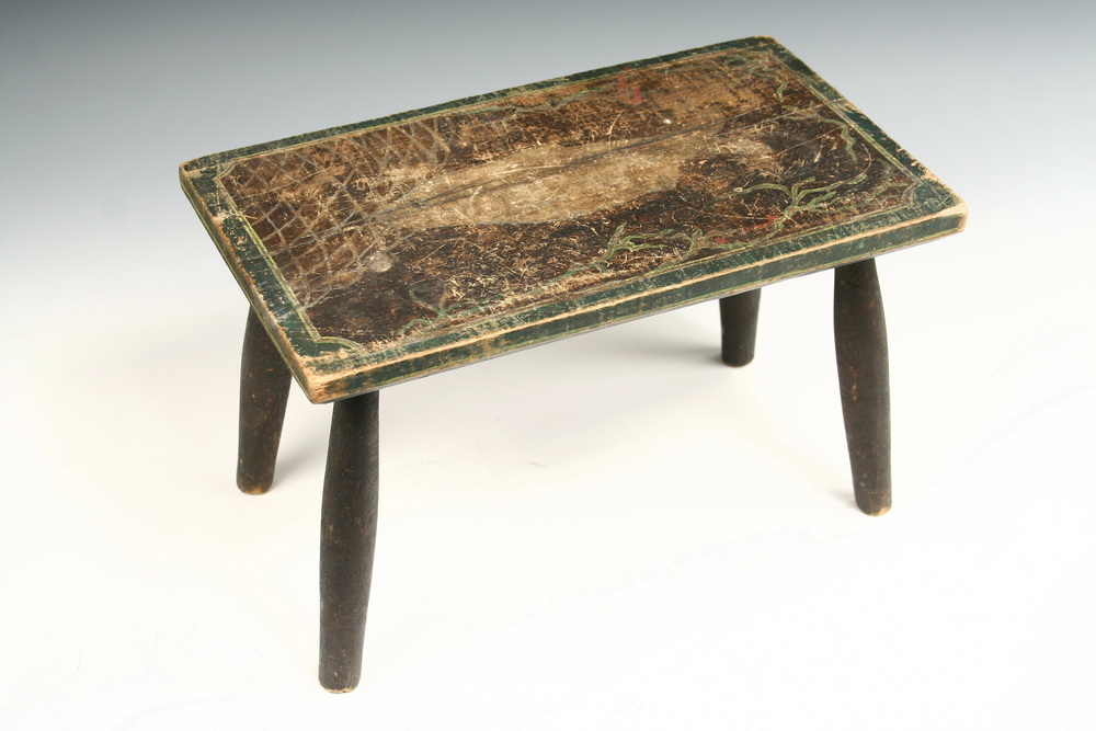 EARLY CRICKET STOOL Green Painted 162aa7