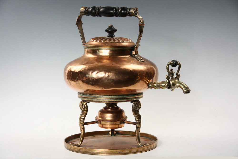 KETTLE ON STAND - 19th c. copper and