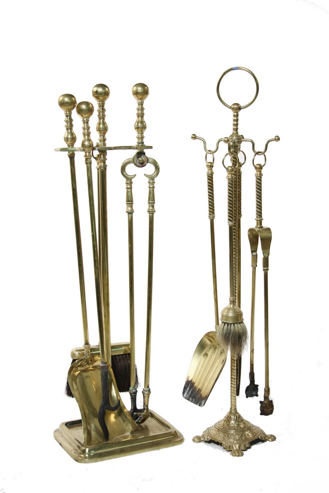 (2) BRASS FIREPLACE TOOL SETS -