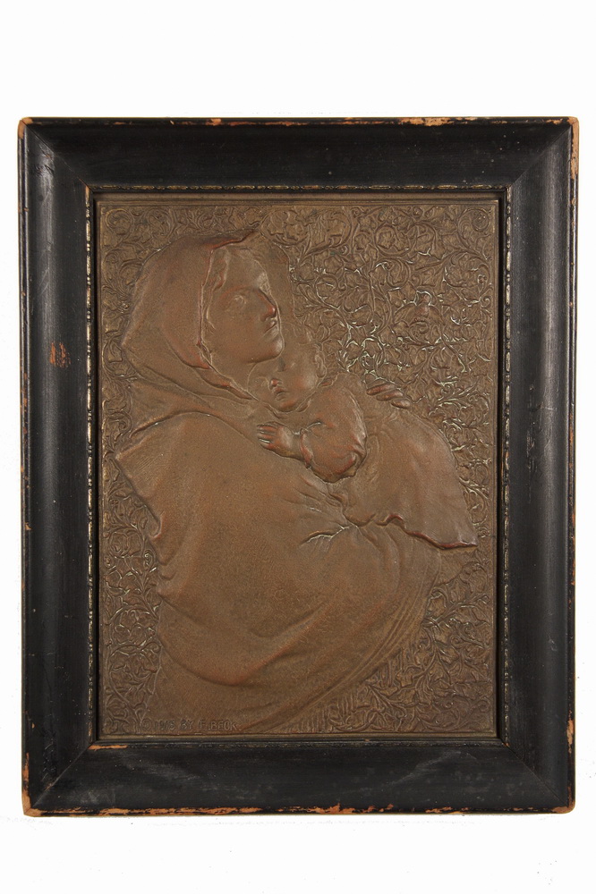 BRONZE BAS RELIEF Mother and 162b51