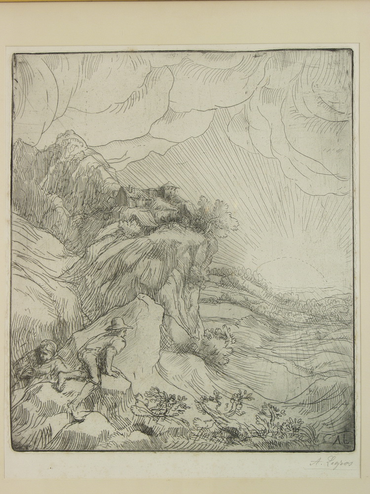 ETCHING Man Observing Sunrise 162b62