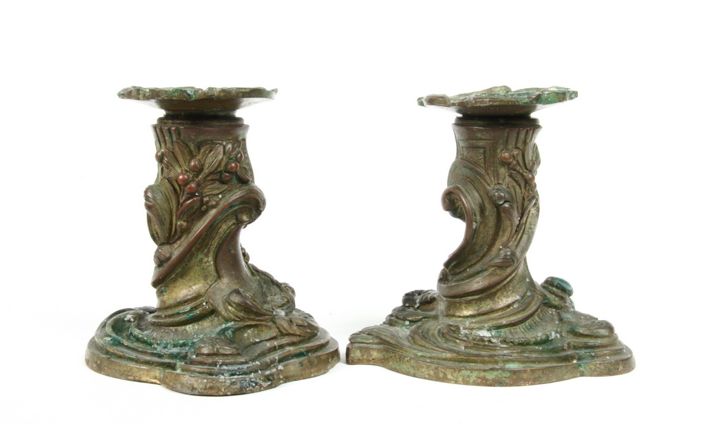PAIR BRONZE CANDLEHOLDERS Early 162b5d