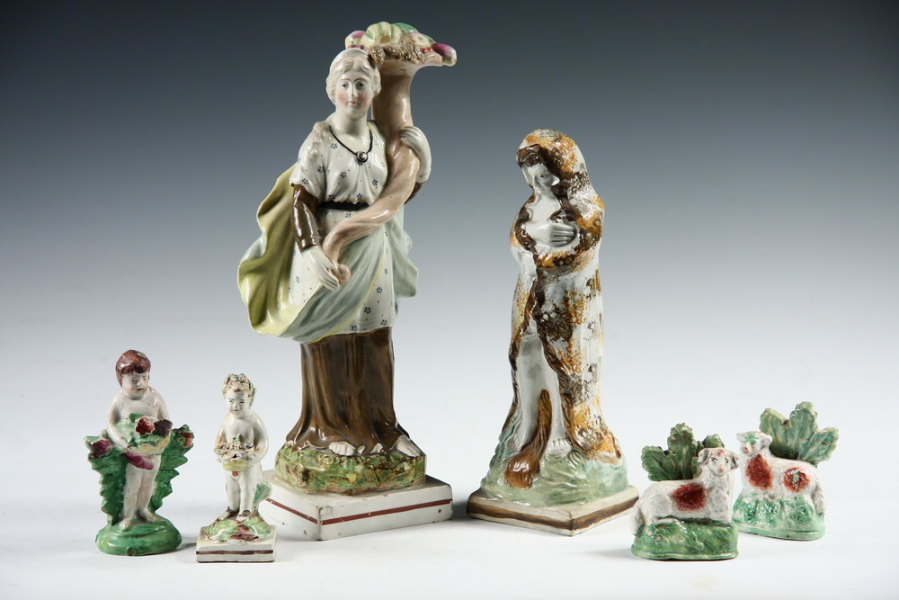 (6) EARLY ENGLISH POTTERY FIGURES