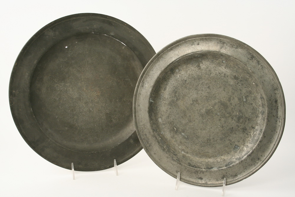 PLATES - Two early 19th C. pewter plates: