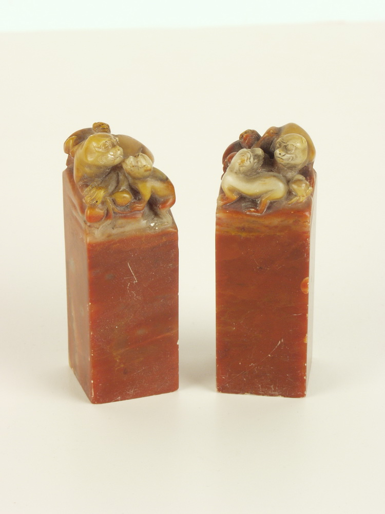 JAPANESE SEALS - Pair of red hardstone