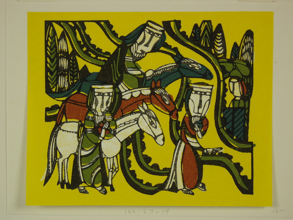 COLOR WOODCUT - 'Wise Men' by Sadao