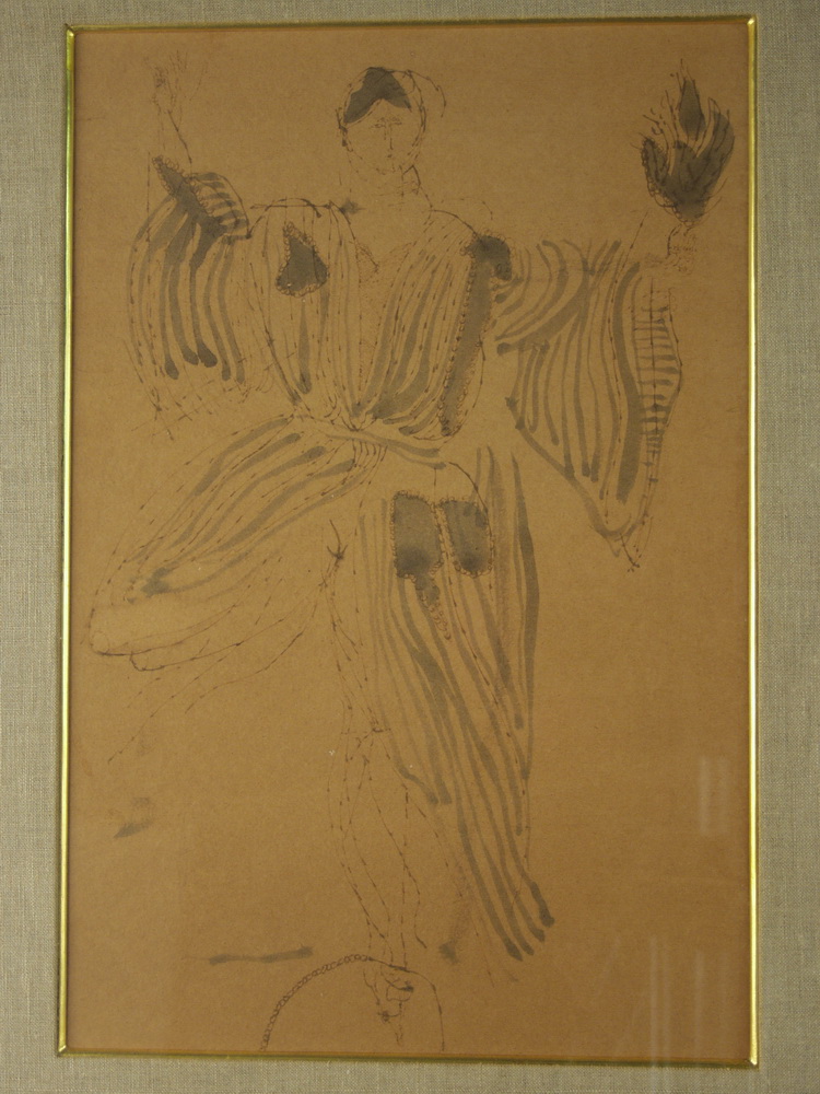 INK DRAWING- Man in striped robe with