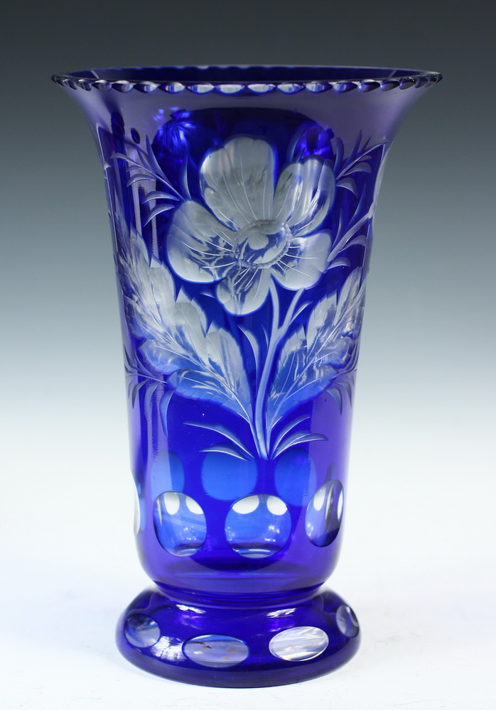 BLUE CUT TO CLEAR CRYSTAL VASE
