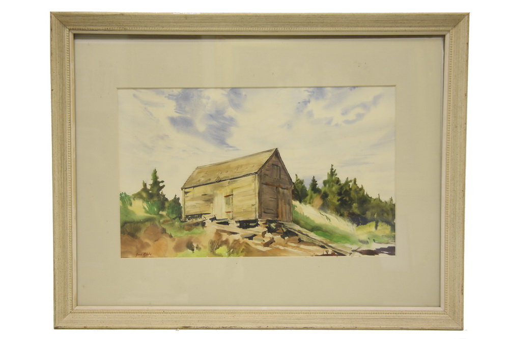 WATERCOLOR Depicting barn on hill 162d7c